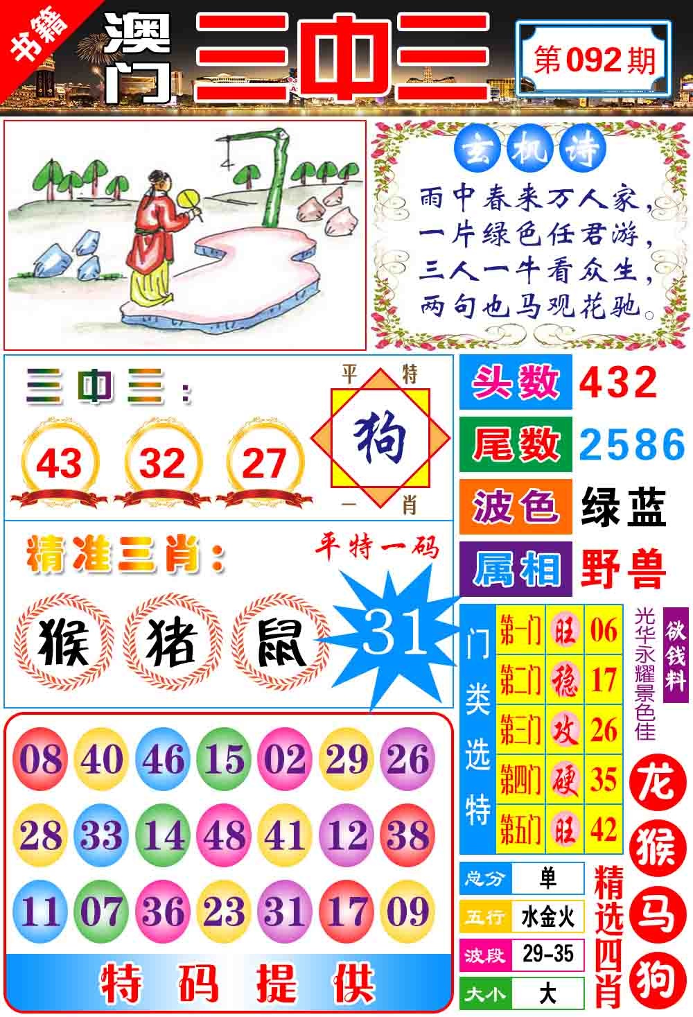 092期澳门宝典三中三[图]
